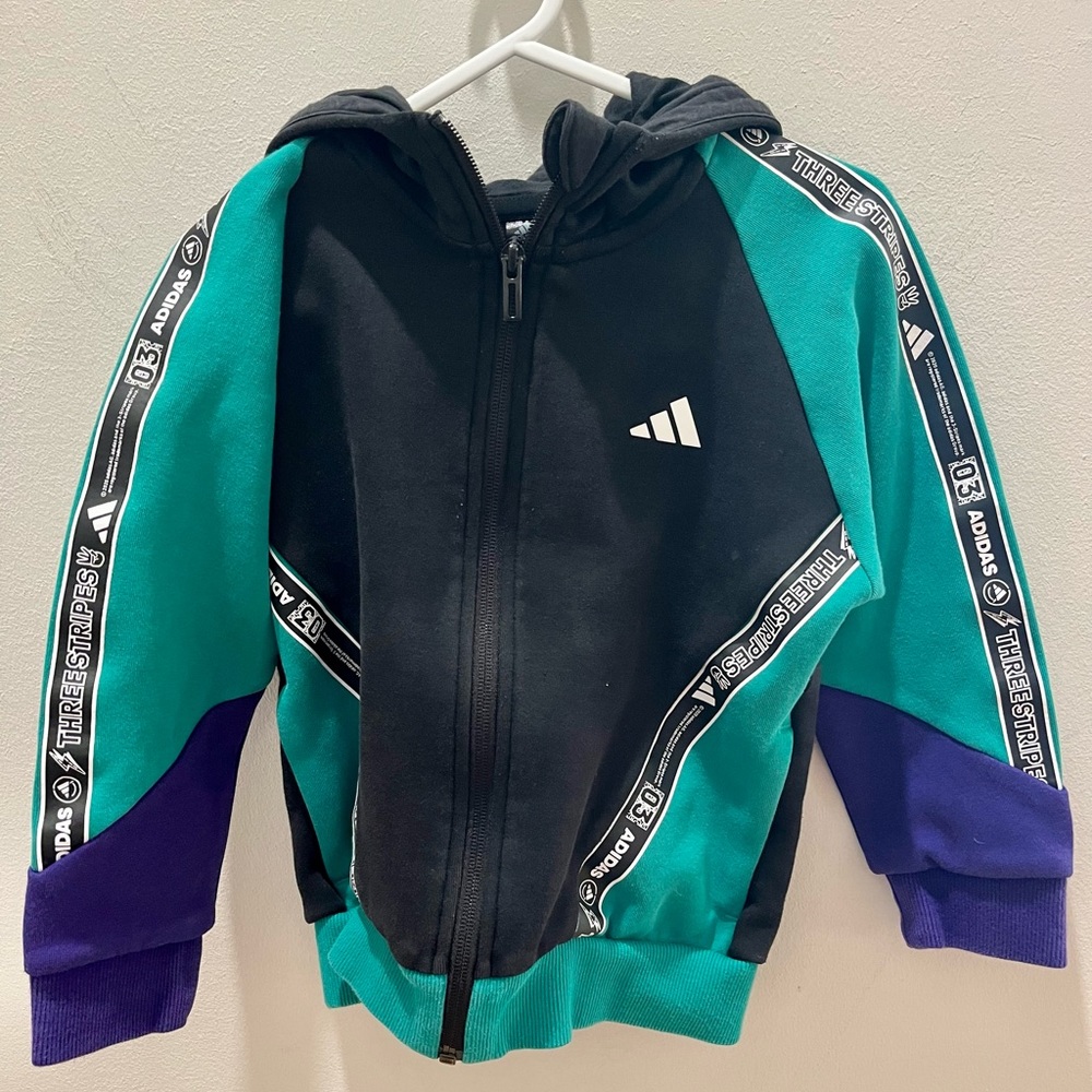Adidas Original Kids Track Jacket Activewear Turquoise and Black Kids Size 120